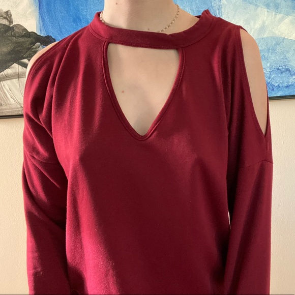 Charolette Russe Red Long Sleeve Top with Cut-Outs - Picture 2 of 4